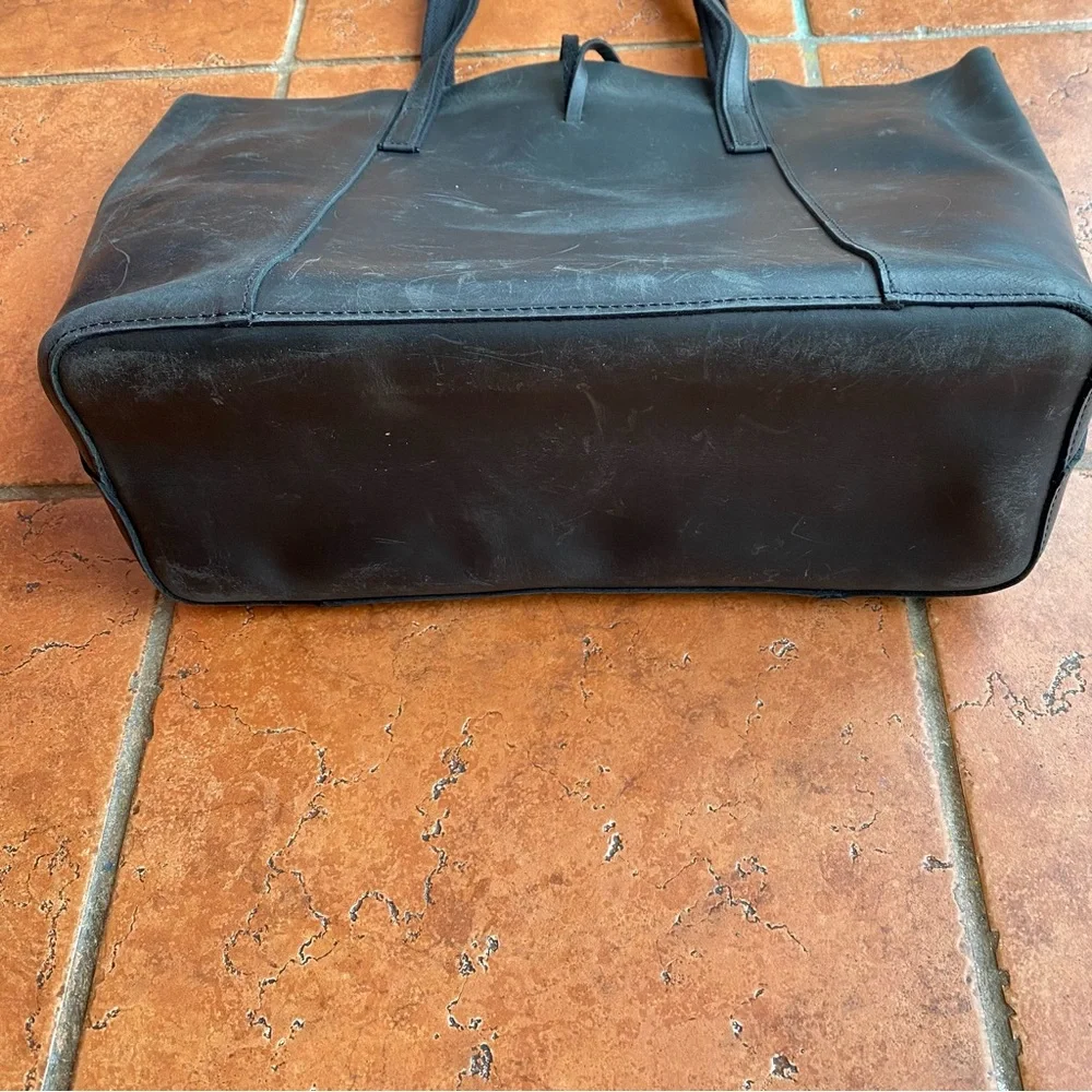 Distressed Black Leather Handbag 13 x17 toggle closure Insert included
